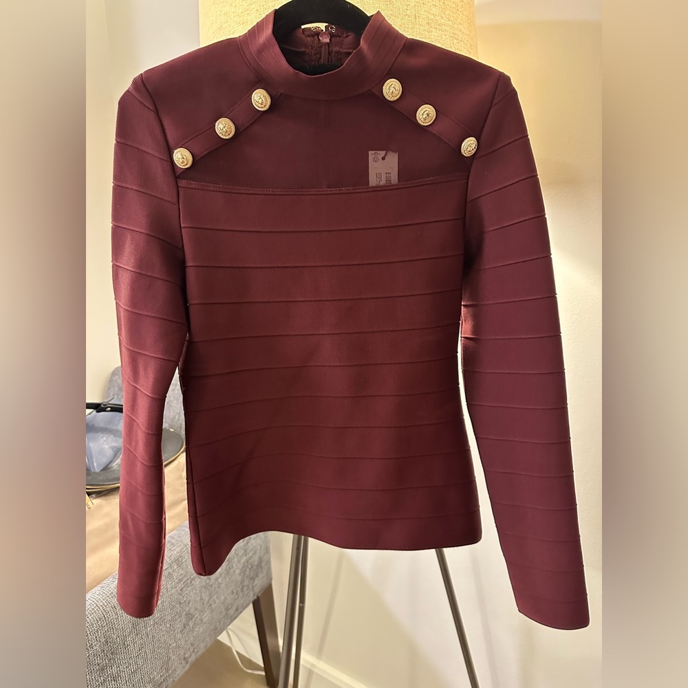 Bandage knit military trim and mesh top